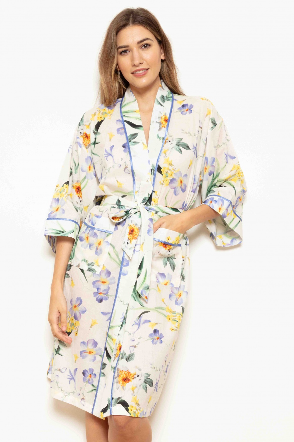 CRD0198C Cotton Voile Crocus Flora Kimono